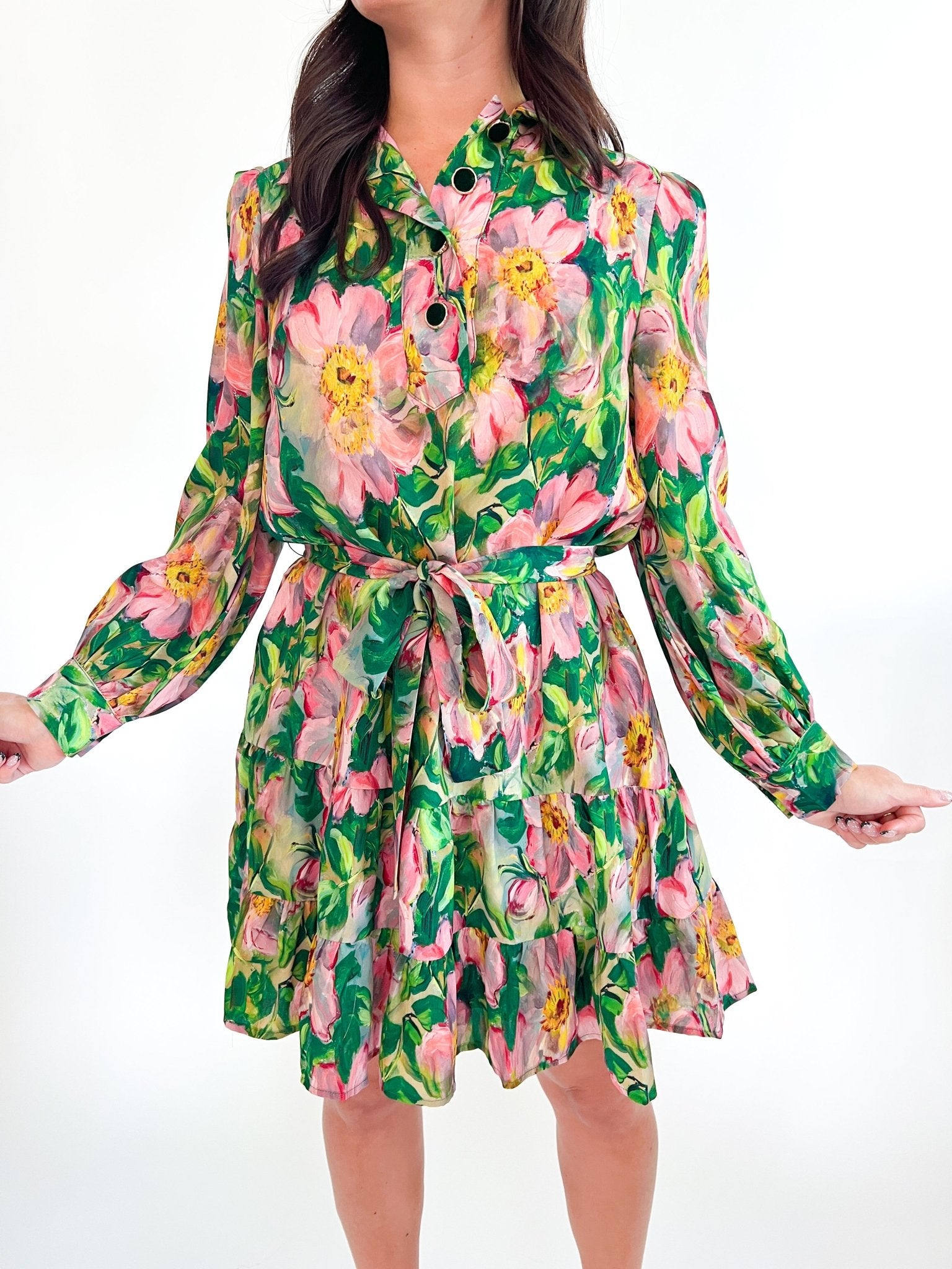 Golden Magnolia Placket Collar Dress - Swoon Boutique New Orleans