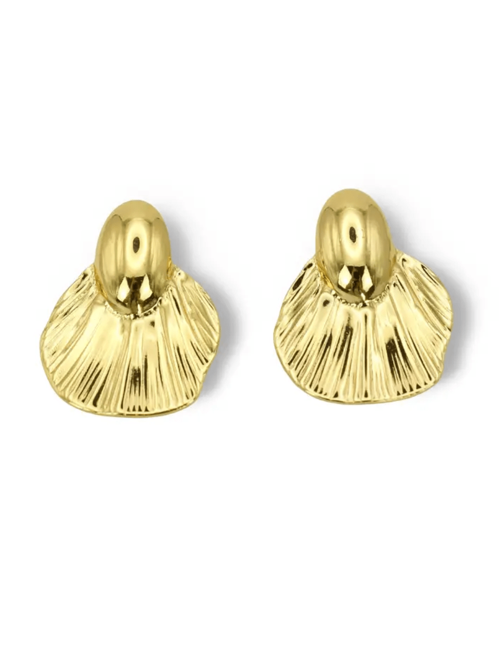 Golden Tide Statement Earrings with sculptural shell-inspired gold drop design