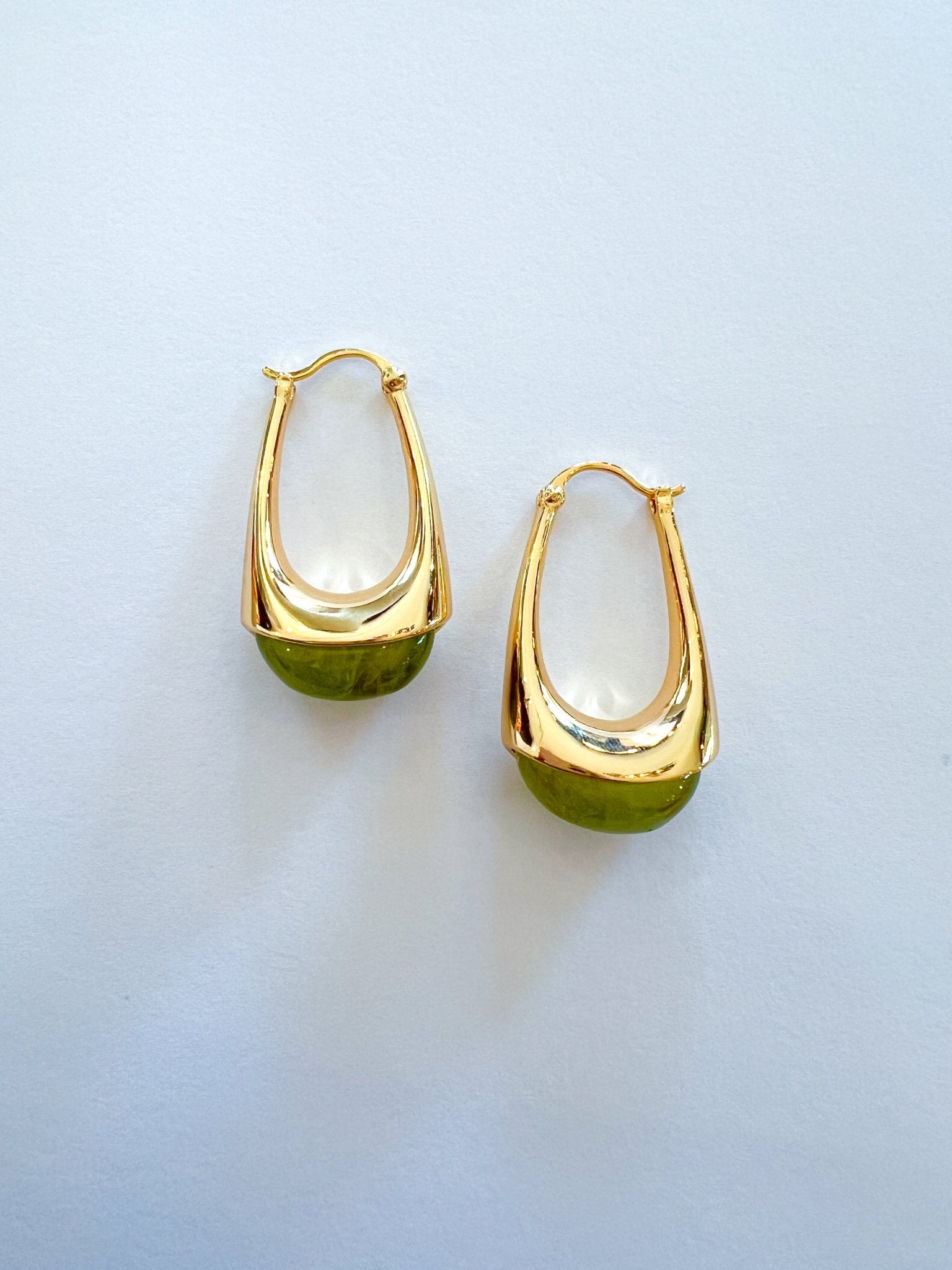 Green amber teardrop earrings