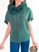 Green Faux Fur Trim Cardigan - Swoon Boutique New Orleans