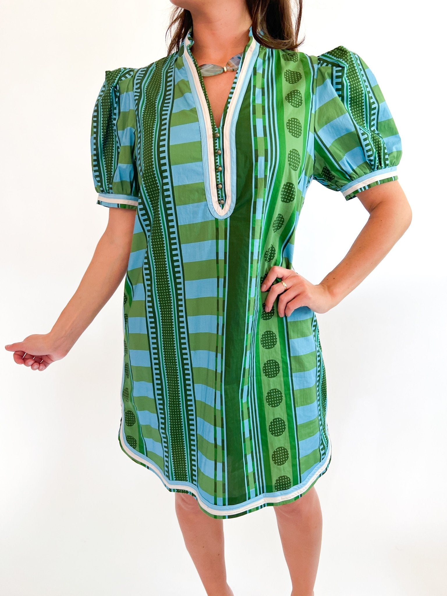 Green Mixed Stripe Mini Dress - Swoon Boutique New Orleans