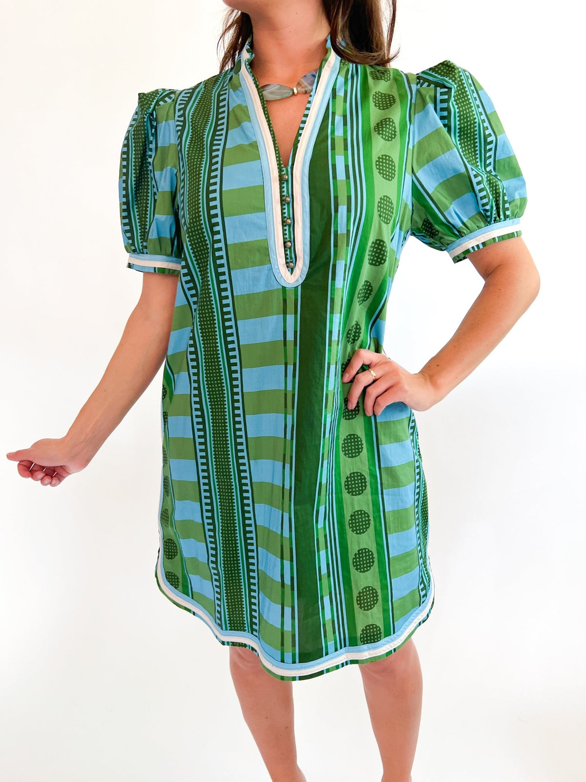 Green Mixed Stripe Mini Dress - Swoon Boutique New Orleans
