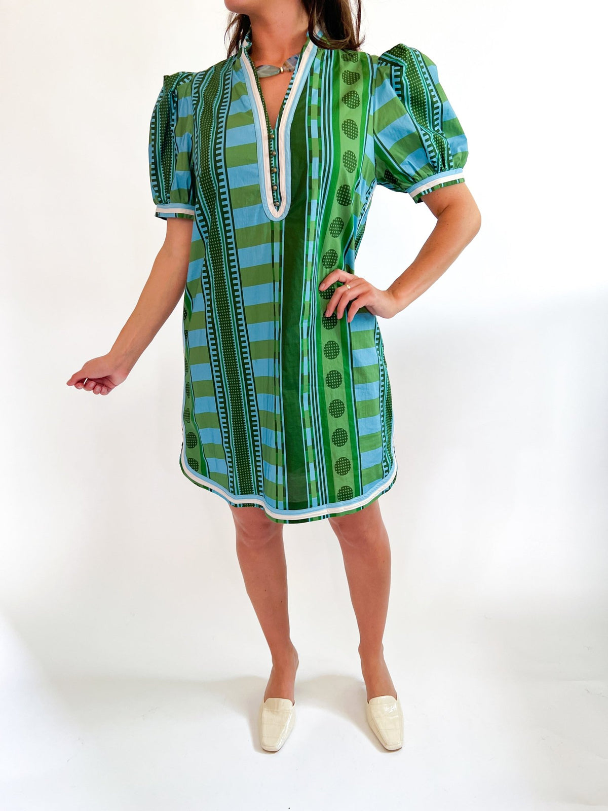 Green Mixed Stripe Mini Dress - Swoon Boutique New Orleans