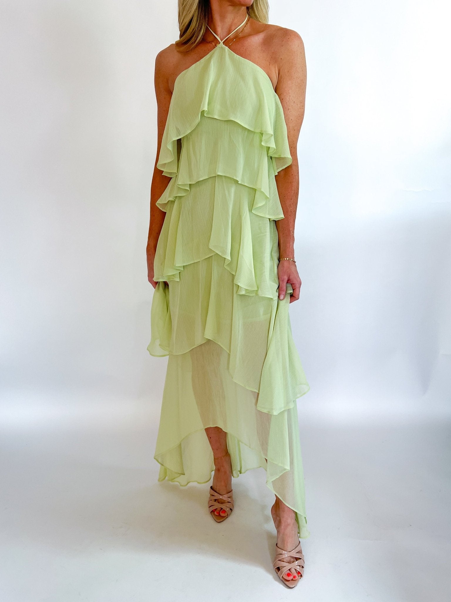Halter Neck Ruffled Maxi Dress - Swoon Boutique New Orleans