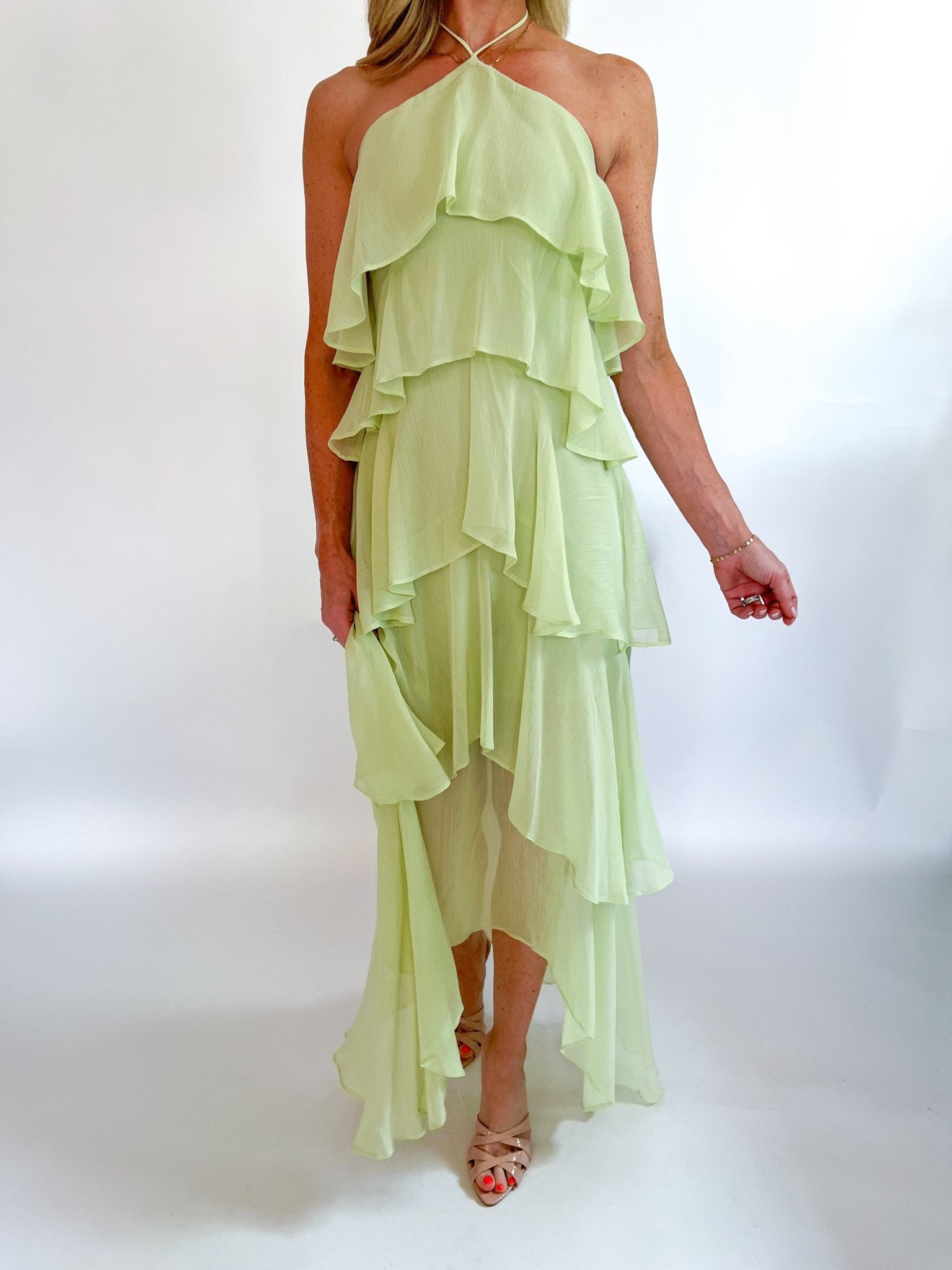 Halter Neck Ruffled Maxi Dress - Swoon Boutique New Orleans