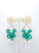 Handcrafted Turquoise Beaded Flower Earrings with Pearl Dangles - Swoon Boutique New Orleans