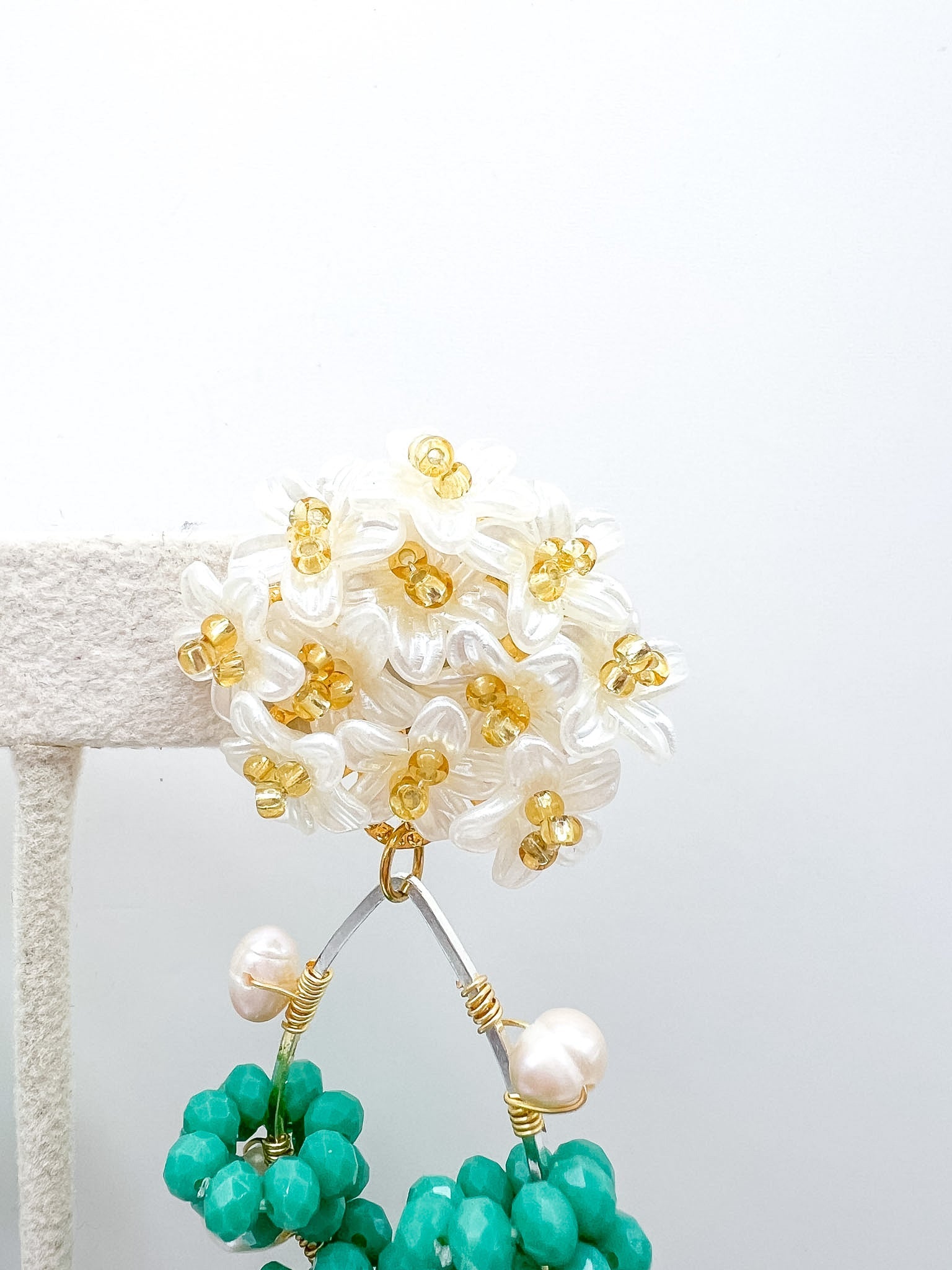 Handcrafted Turquoise Beaded Flower Earrings with Pearl Dangles - Swoon Boutique New Orleans