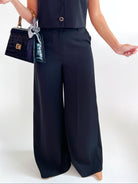 Black wide-leg suiting trousers