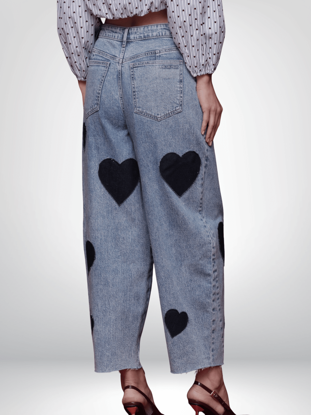 Heart Patch Barrel Leg Jeans - Swoon Boutique New Orleans