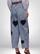 Heart Patch Barrel Leg Jeans - Swoon Boutique New Orleans