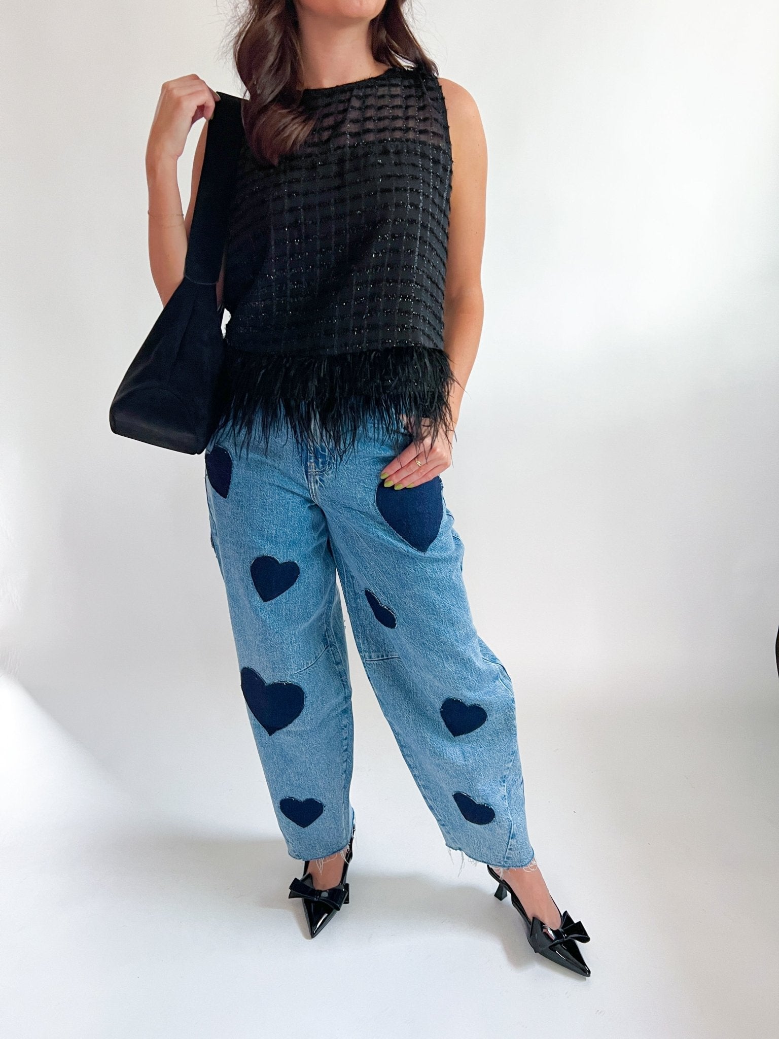 Heart Patch Barrel Leg Jeans - Swoon Boutique New Orleans