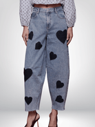Heart Patch Barrel Leg Jeans - Swoon Boutique New Orleans