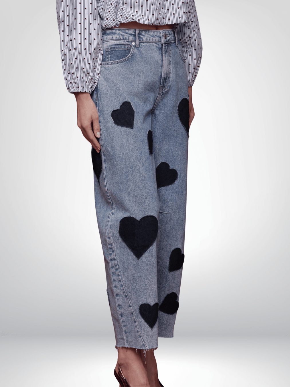 Heart Patch Barrel Leg Jeans - Swoon Boutique New Orleans