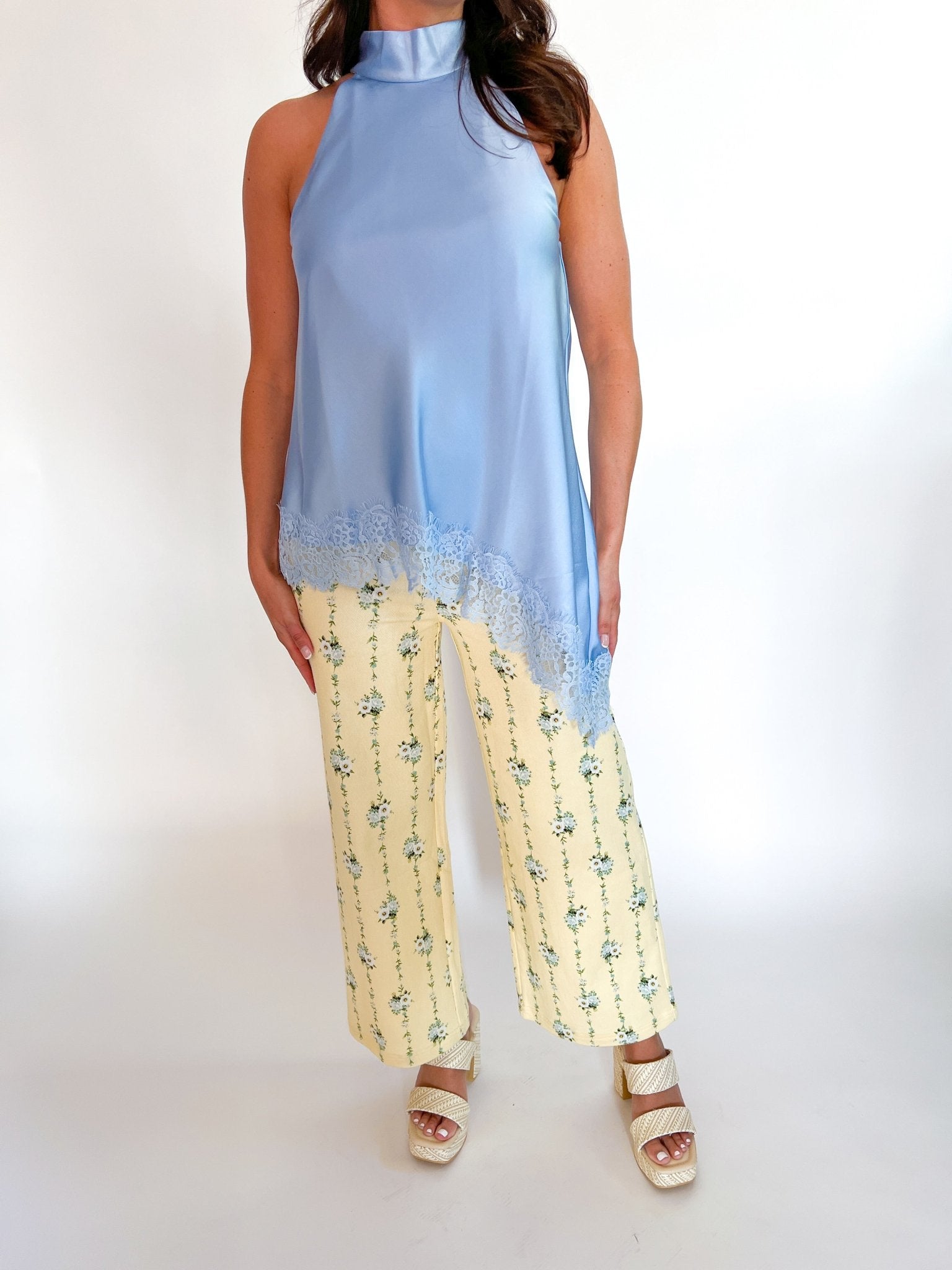 High Neck Asymmetric Lace Top - Swoon Boutique New Orleans