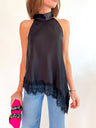 High Neck Asymmetric Lace Top - Swoon Boutique New Orleans