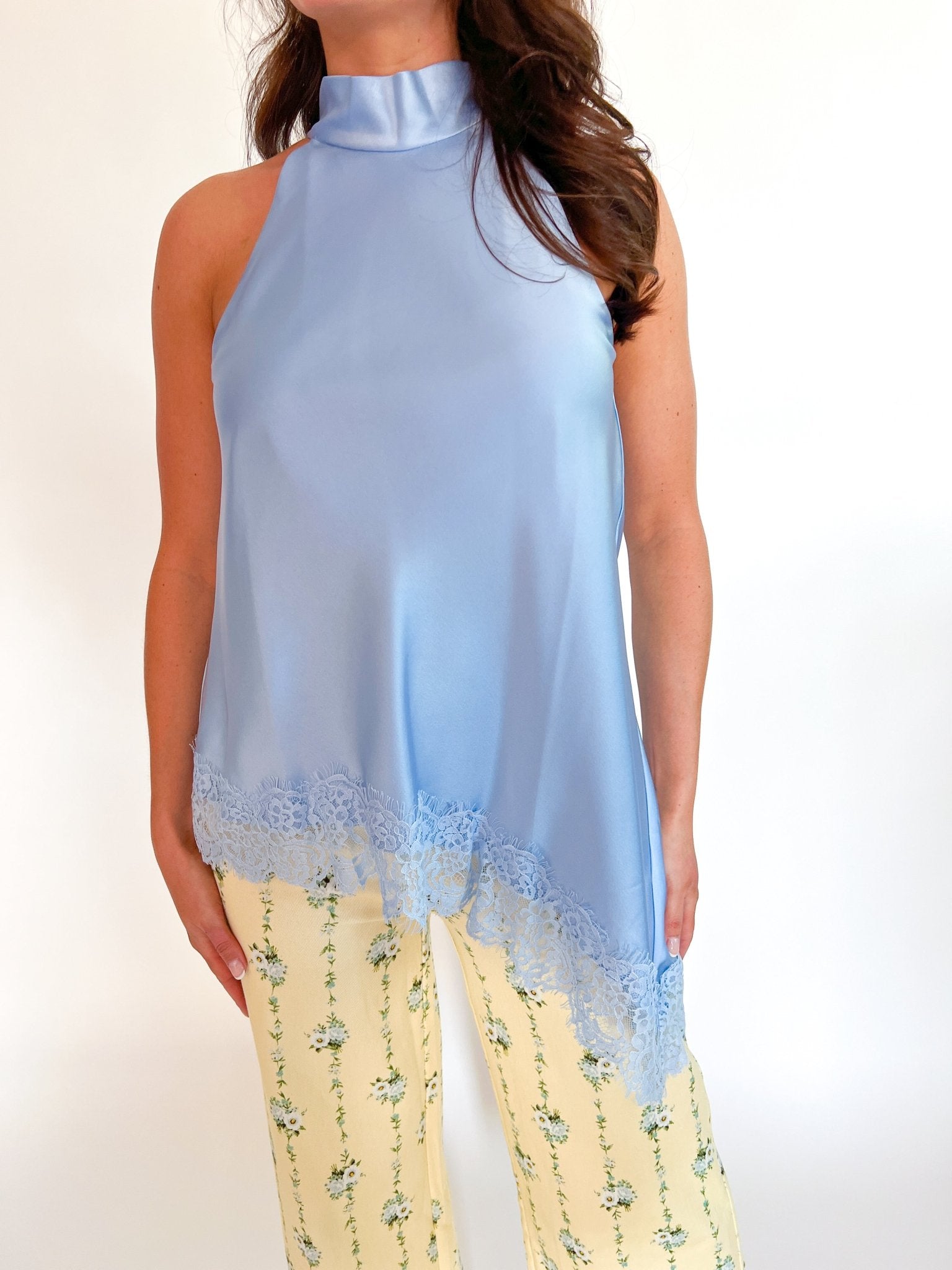 High Neck Asymmetric Lace Top - Swoon Boutique New Orleans