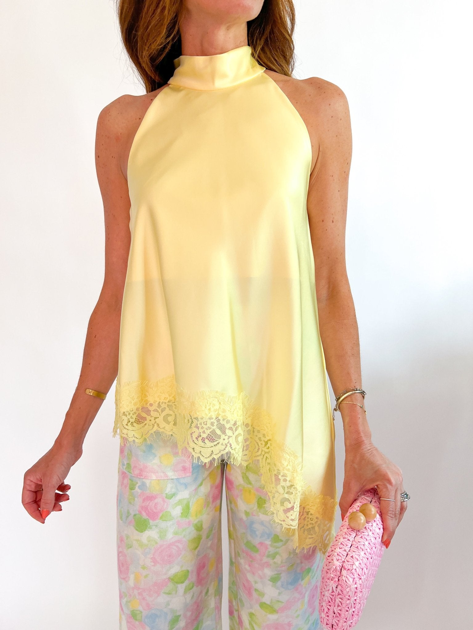 High Neck Asymmetric Lace Top - Swoon Boutique New Orleans