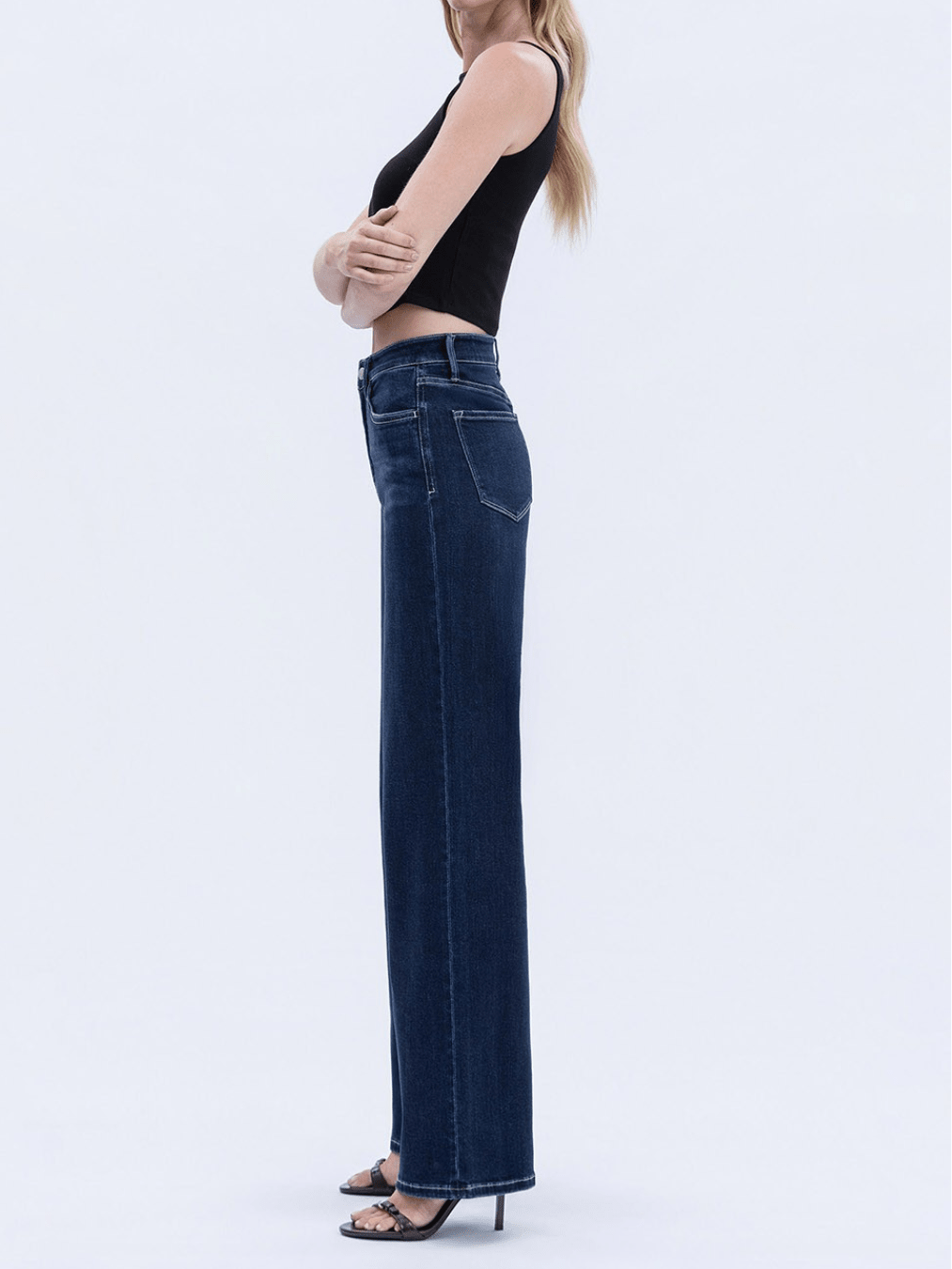 High Rise Dark Wash Full Length Wide Jeans - Swoon Boutique New Orleans