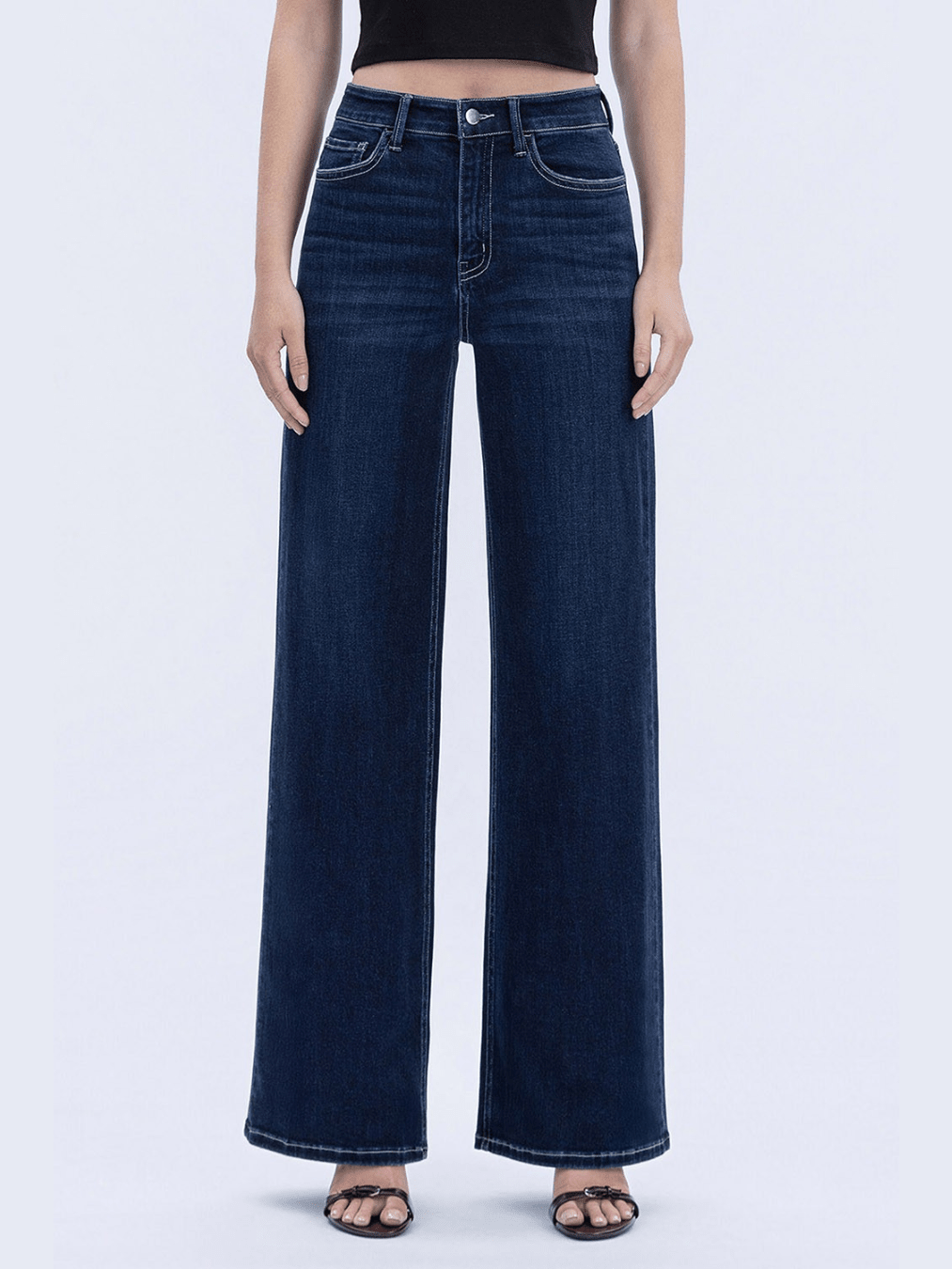 High Rise Dark Wash Full Length Wide Jeans - Swoon Boutique New Orleans