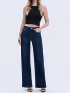 High Rise Dark Wash Full Length Wide Jeans - Swoon Boutique New Orleans