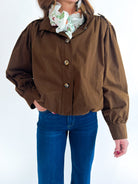 High Stand Collar Gathered Hem Bomber - Swoon Boutique New Orleans