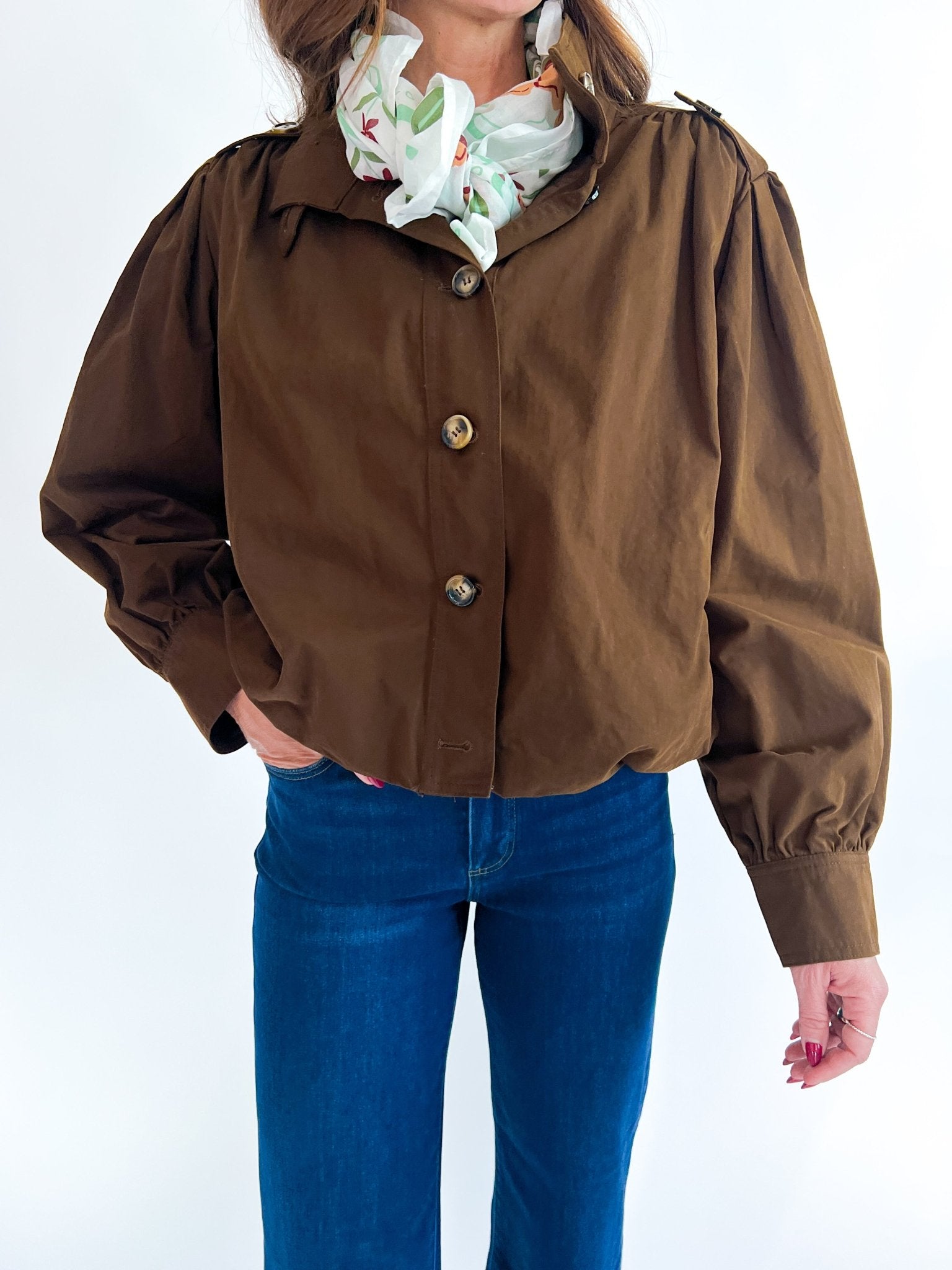 High Stand Collar Gathered Hem Bomber - Swoon Boutique New Orleans