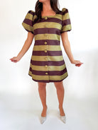 Horizontal Stripe Puff Sleeve Mini Dress - Swoon Boutique New Orleans