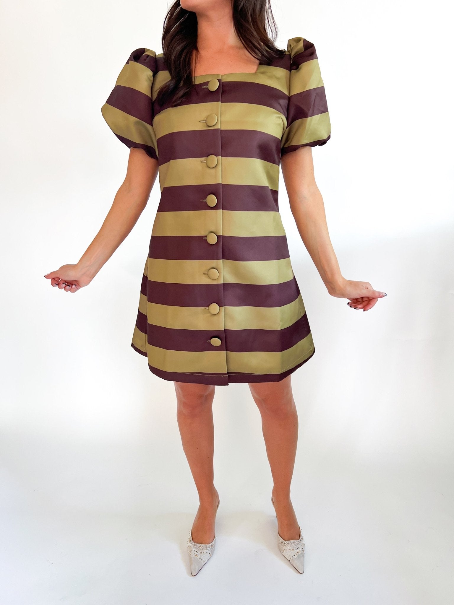 Horizontal Stripe Puff Sleeve Mini Dress - Swoon Boutique New Orleans