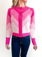 Hot Pink Fuzzy Chevron Sweater - Swoon Boutique New Orleans