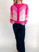 Hot Pink Fuzzy Chevron Sweater - Swoon Boutique New Orleans