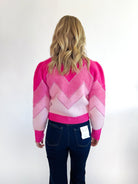 Hot Pink Fuzzy Chevron Sweater - Swoon Boutique New Orleans