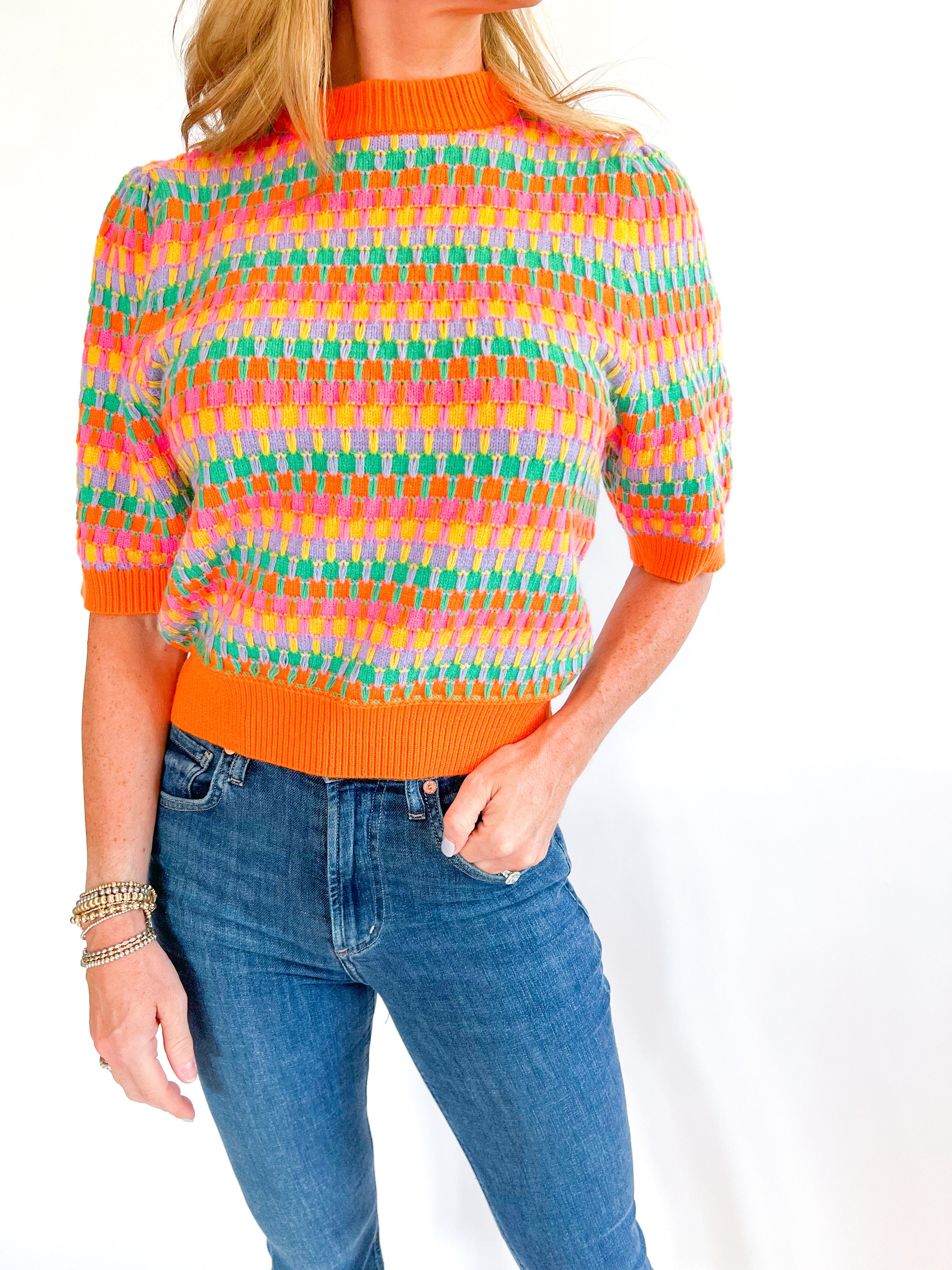 Retro Short Sleeve Sweater Top