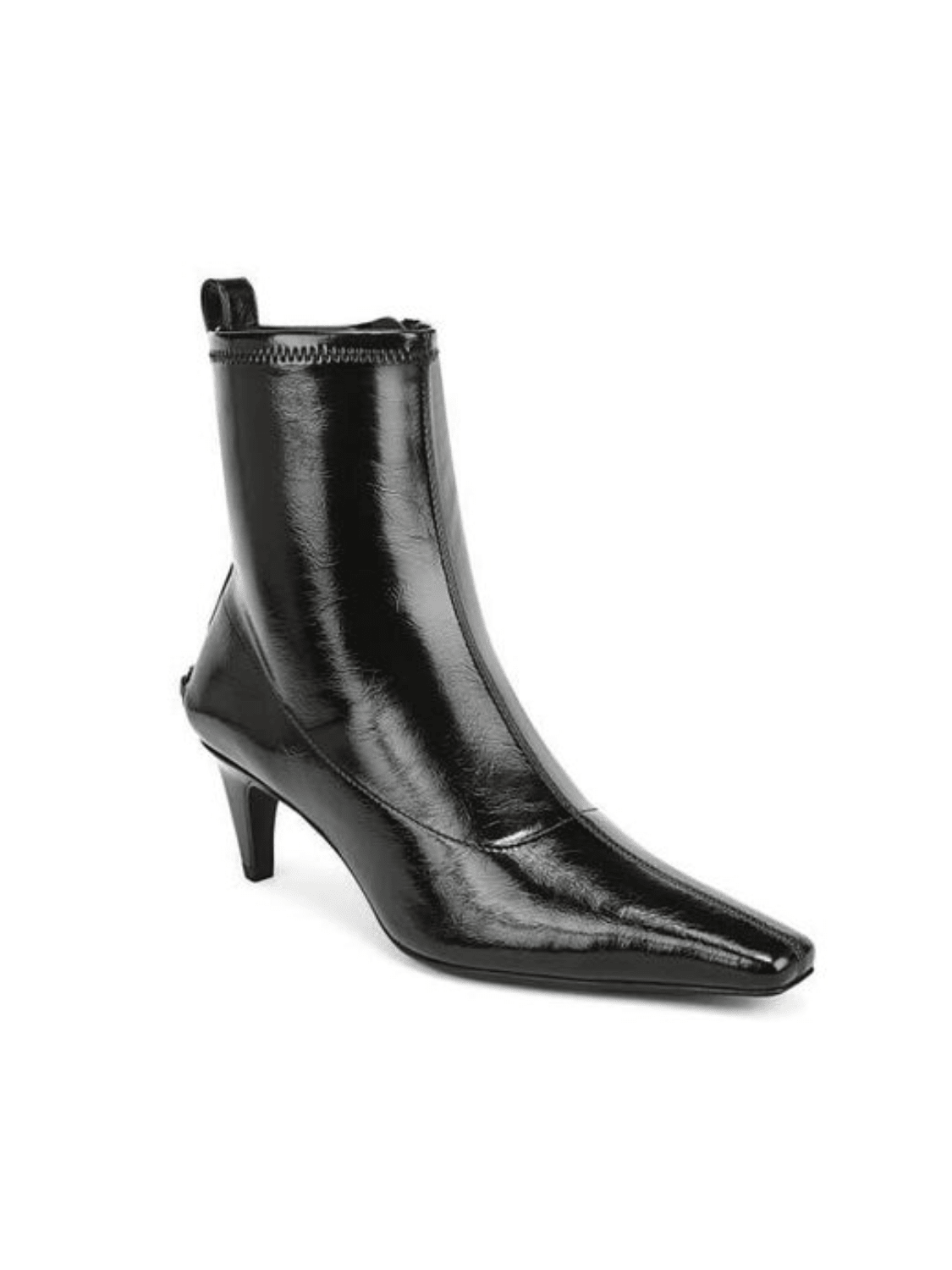 Black faux leather kitten heel boot with side zip