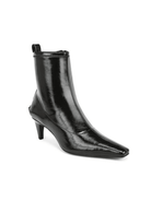 Black faux leather kitten heel boot with side zip