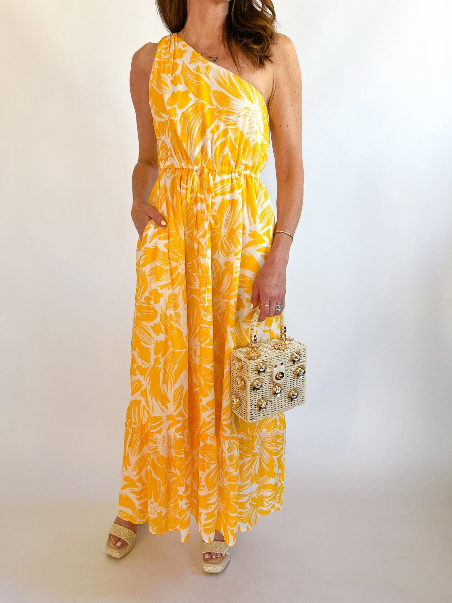 Joni Floral One Shoulder Maxi Dress - Swoon Boutique New Orleans