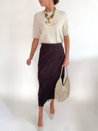 Brown plisse skirt with fringe hem