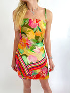 Yellow multi scarf print sleeveless mini dress