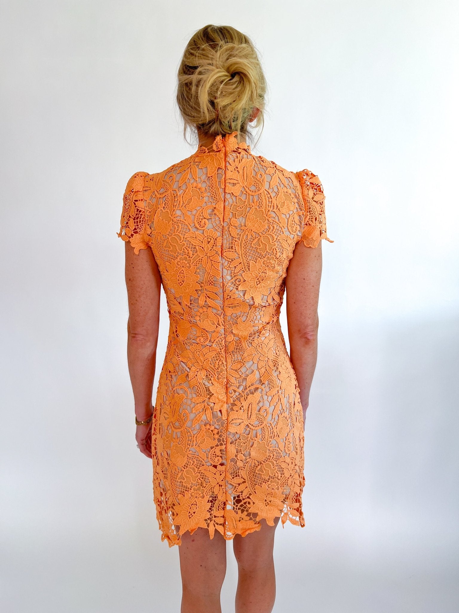 Lace Mock Neck Cap Sleeve Mini Dress - Swoon Boutique New Orleans