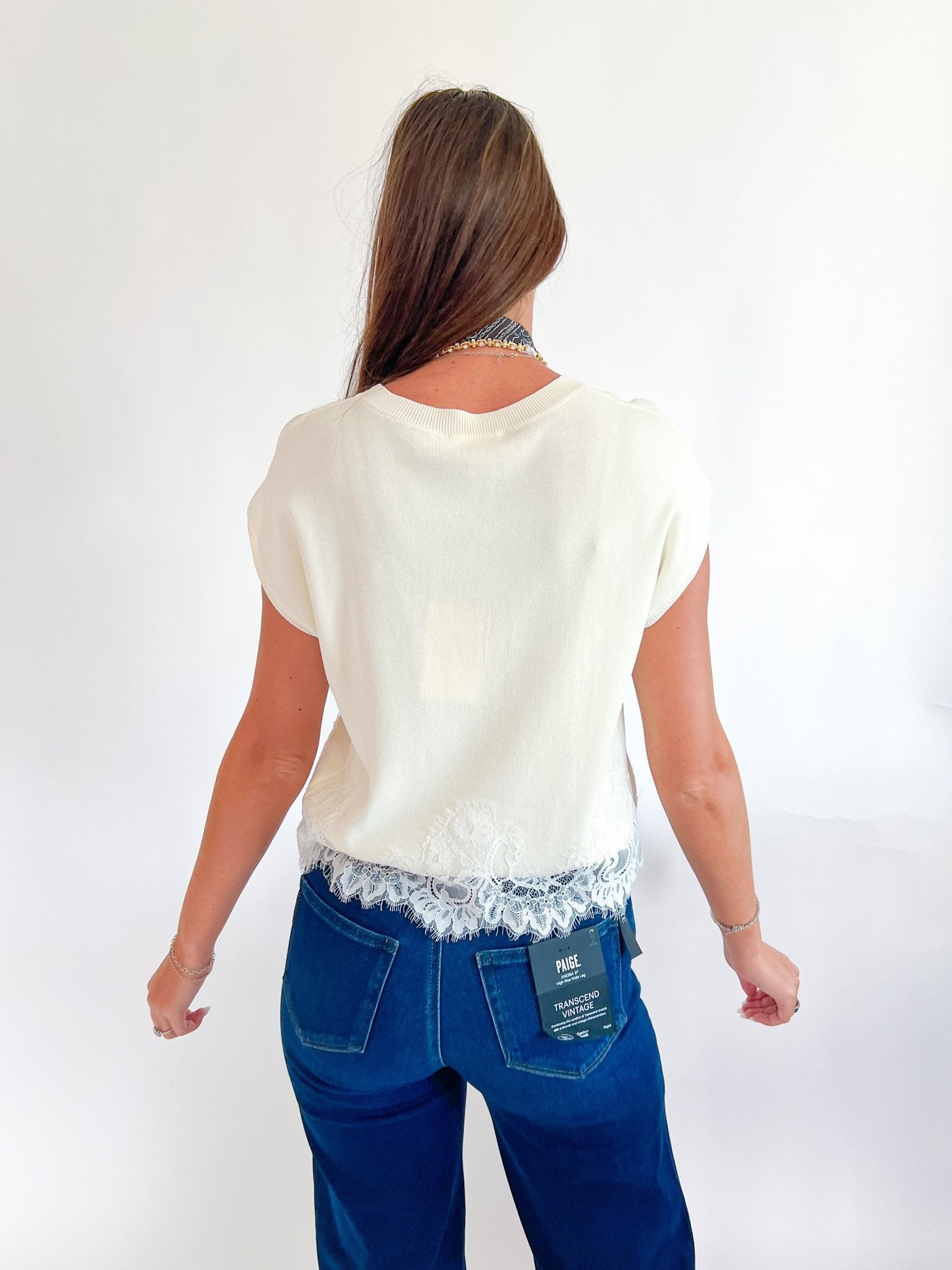 Lace Trim Hem Knit Top - Swoon Boutique New Orleans
