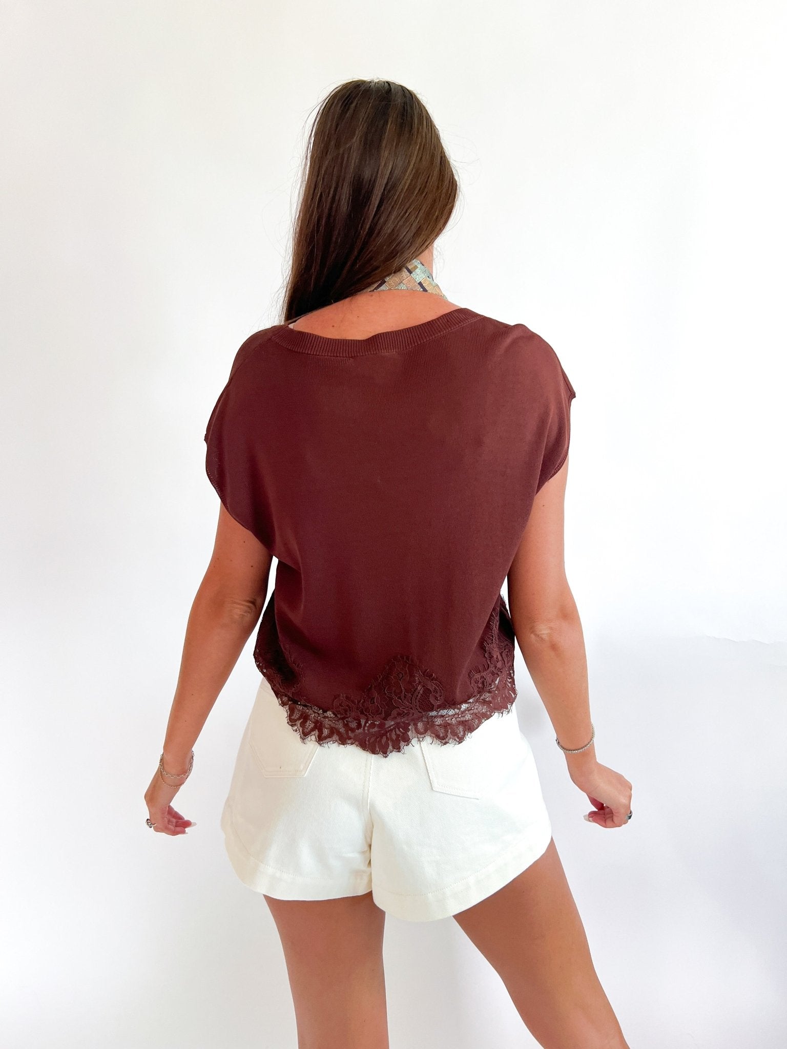 Lace Trim Hem Knit Top - Swoon Boutique New Orleans