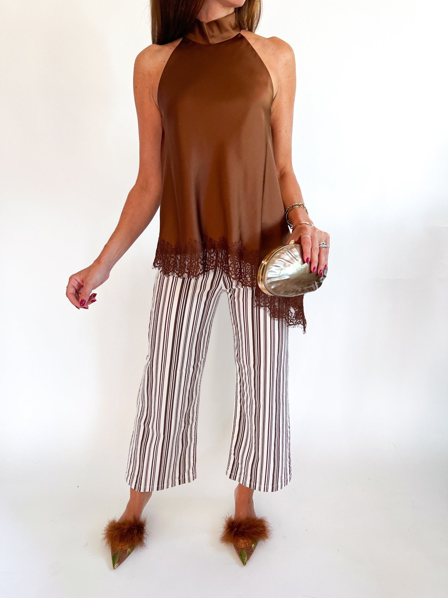 Lace Trim Sleeveless Mock Neck Top - Swoon Boutique New Orleans