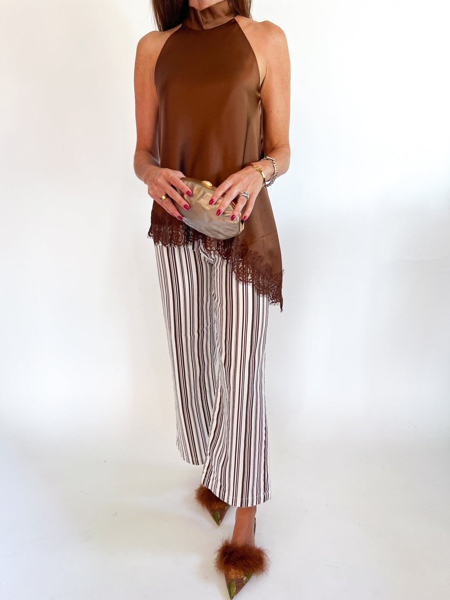 Lace Trim Sleeveless Mock Neck Top - Swoon Boutique New Orleans