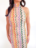 Striped halter maxi dress with body-skimming silhouette