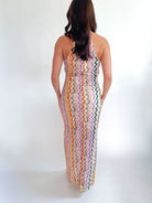 Striped halter maxi dress with body-skimming silhouette