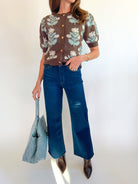 Leaf Print Knit Cardigan - Swoon Boutique New Orleans