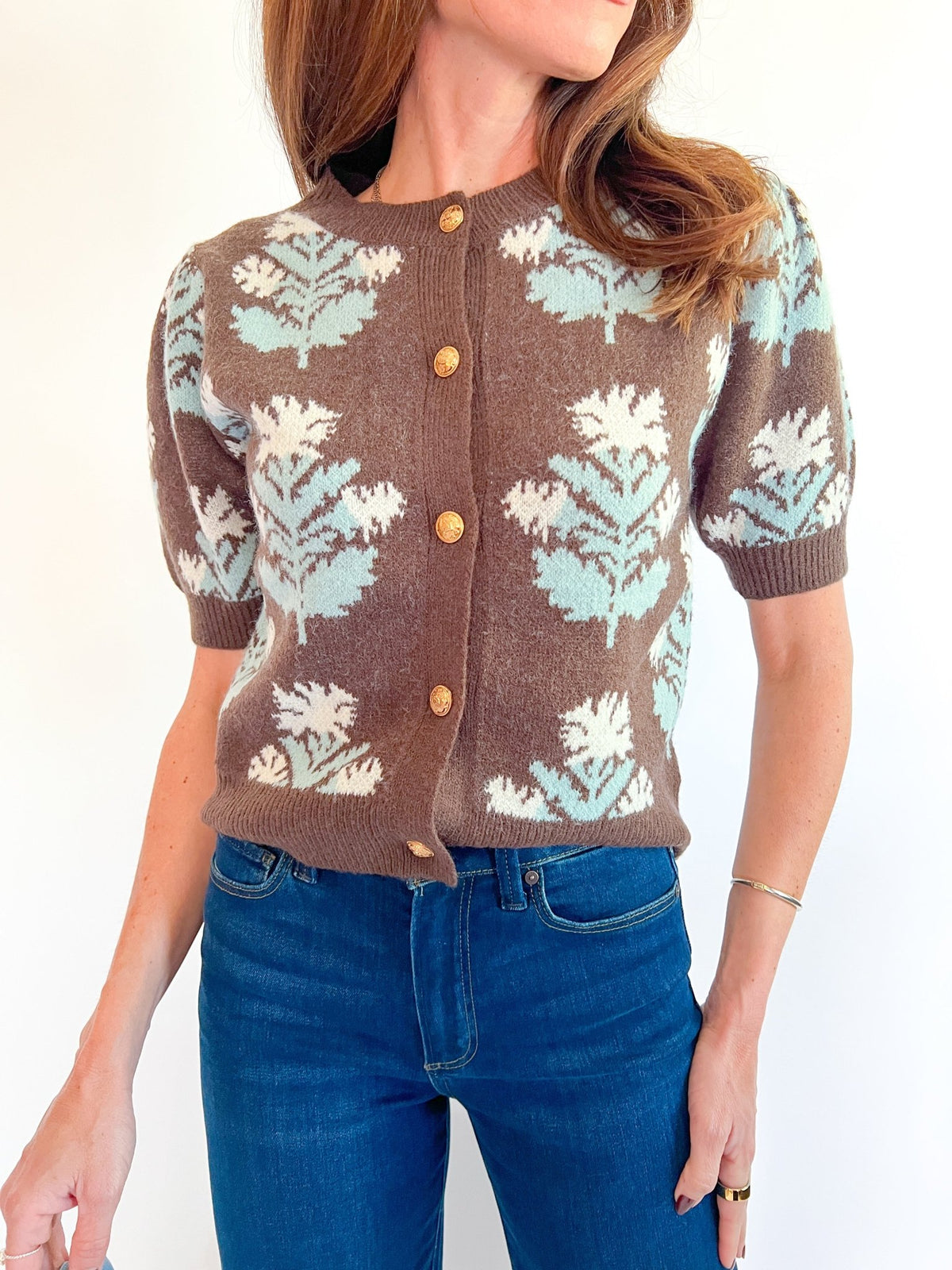 Leaf Print Knit Cardigan - Swoon Boutique New Orleans