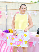 Yellow swing top with contrast trim