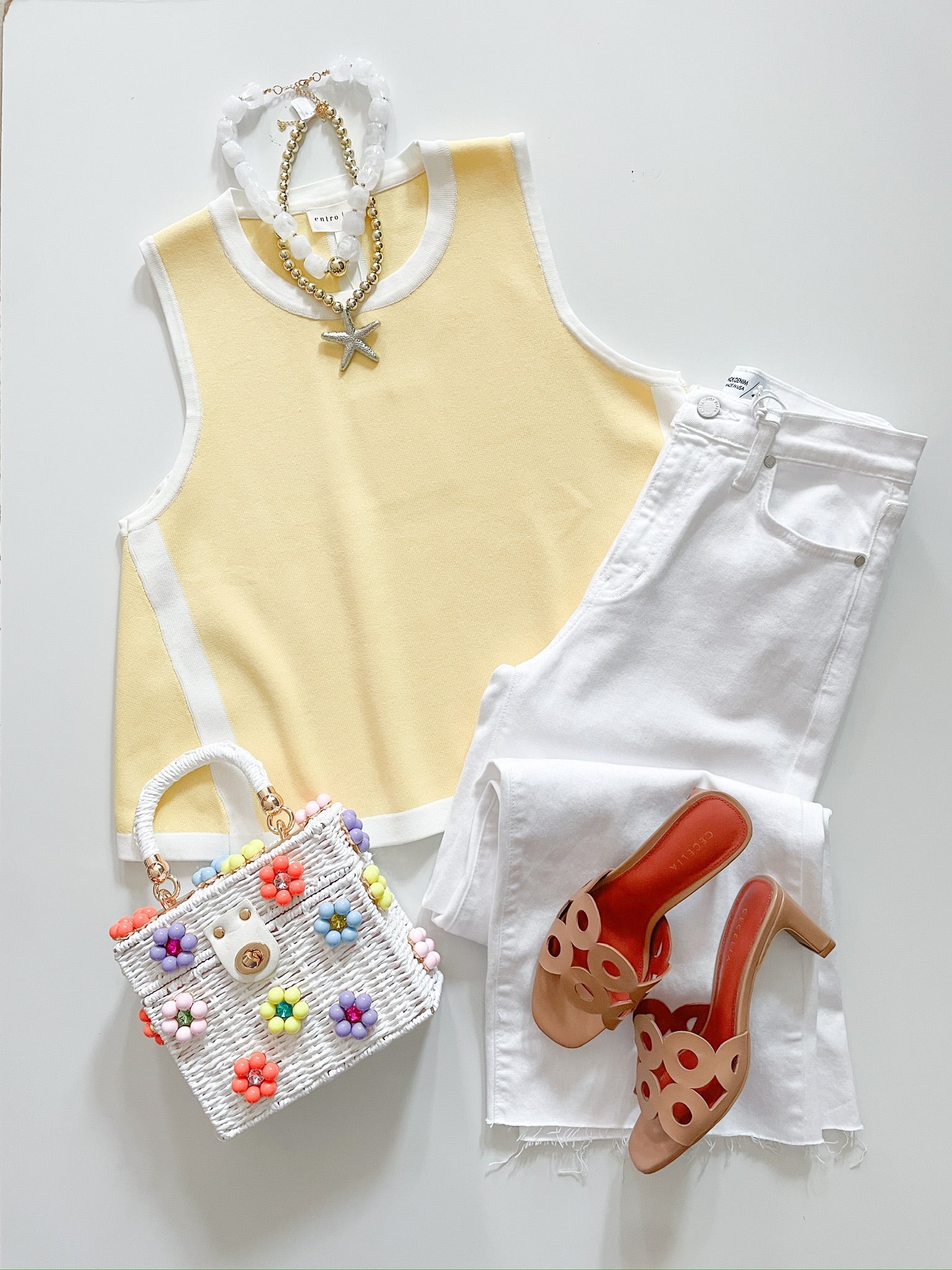 Yellow swing top with contrast trim details