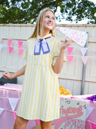 Striped mini shirt dress with collared neckline