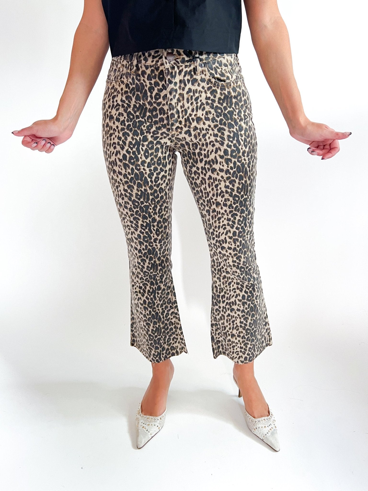 Leopard High Rise Crop Flare Jeans - Swoon Boutique New Orleans